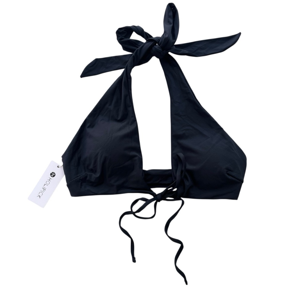 Holipick Womens Size Small Black Halter Tie Neck Tie Bust Halter Bikini Swim Top